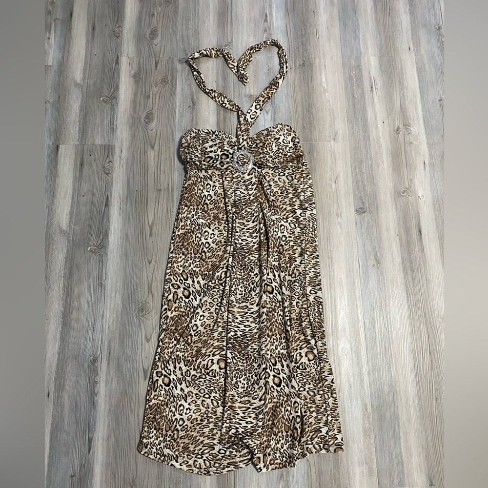 Y2K leopard print midi dress